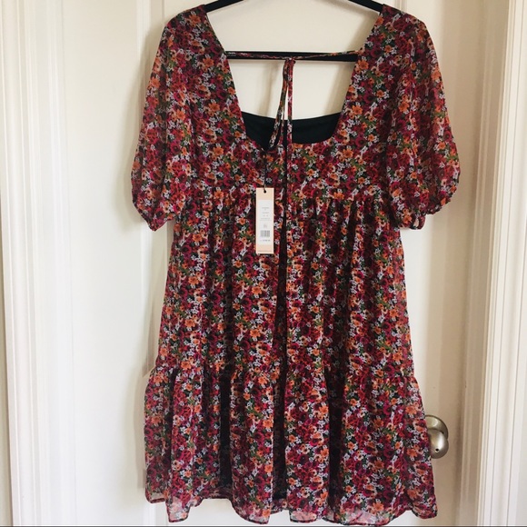 BCBGeneration square neck back drawstring lined babydoll chiffon dress size 6 - Picture 9 of 12